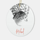 白黒バスケットボールボール&ネットあなたの名前 セラミックオーナメント (左)