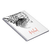 白黒バスケットボールボール&ネットあなたの名前 ノートブック (右側)