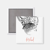 白黒バスケットボールボール&ネットあなたの名前 マグネット (正面/裏面)