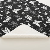 白黒バタフライイラストレーションパターンデザイン シェルパブランケット (3/4)