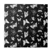 白黒バタフライイラストレーションパターンデザイン タイル (正面)