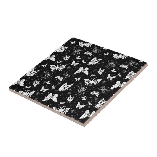 白黒バタフライイラストレーションパターンデザイン タイル (側面)
