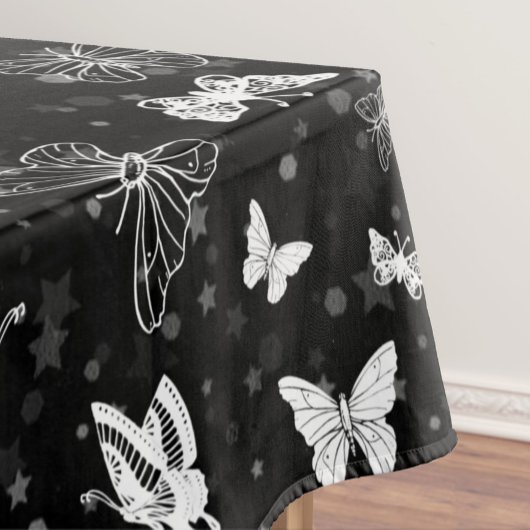白黒バタフライイラストレーションパターンデザイン テーブルクロス