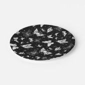 白黒バタフライイラストレーションパターンデザイン ペーパープレート (アングル)