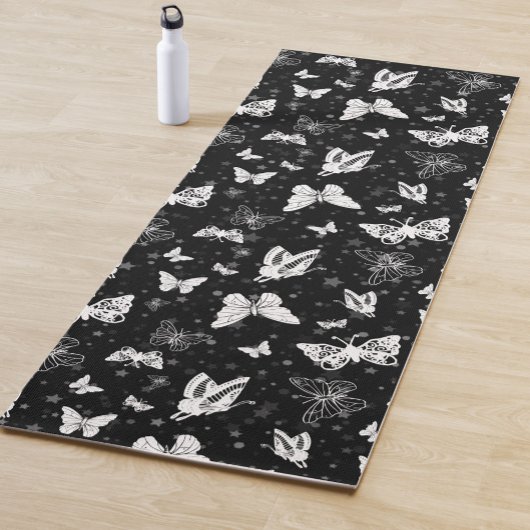 白黒バタフライイラストレーションパターンデザイン ヨガマット