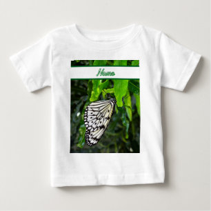 白黒バタフライオングリーン名前をカスタムする ベビーTシャツ