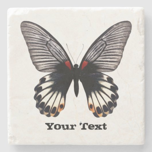 白黒バタフライカスタム石コースター ストーンコースター (正面)