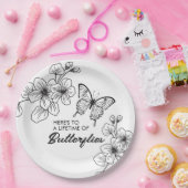 白黒バタフライガーデン紙プレート ペーパープレート (パーティー)