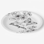 白黒バタフライガーデン紙プレート ペーパープレート (アングル)