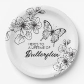 白黒バタフライガーデン紙プレート ペーパープレート (正面)