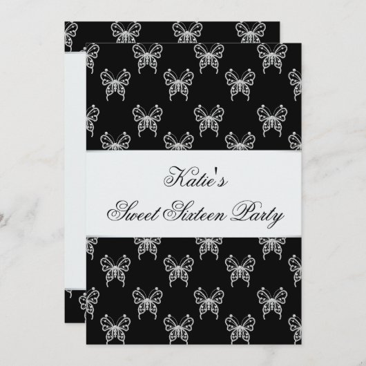白黒バタフライクラスSweet sixteenパーティー 招待状 (正面/裏面)