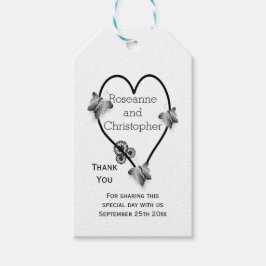 白黒バタフライハート結婚デザイン ギフトタグ