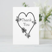 白黒バタフライハート結婚デザイン サンキューカード (スタンド正面)