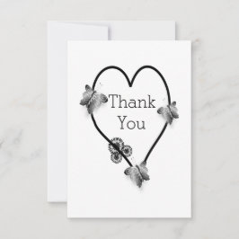 白黒バタフライハート結婚デザイン サンキューカード