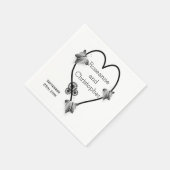 白黒バタフライハート結婚デザイン スタンダードカクテルナプキン (角)