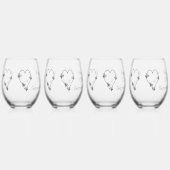 白黒バタフライハート結婚デザイン ステムなしワイングラス (正面)