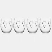 白黒バタフライハート結婚デザイン ステムなしワイングラス (裏面)