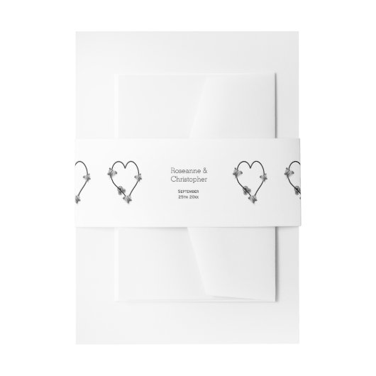 白黒バタフライハート結婚デザイン 招待状ベリーバンド (正面例)