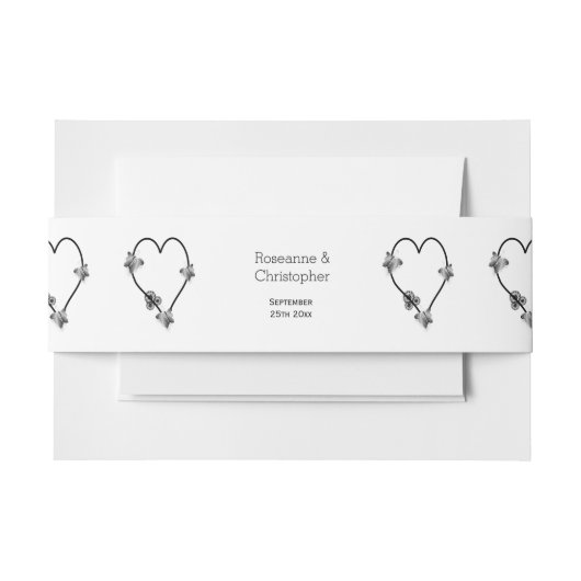 白黒バタフライハート結婚デザイン 招待状ベリーバンド (正面例)