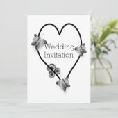 白黒バタフライハート結婚デザイン 招待状 (スタンド正面)