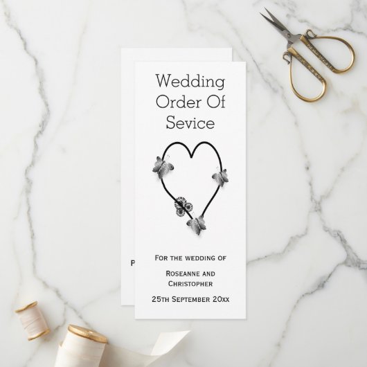 白黒バタフライハート結婚式 プログラム (正面/裏面インサイチュ)