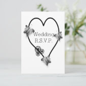 白黒バタフライハート結婚式RSVP 出欠カード (スタンド正面)