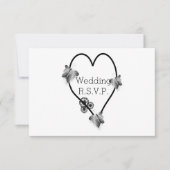 白黒バタフライハート結婚式RSVP 出欠カード (正面)