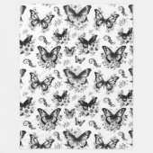 白黒バタフライパターンフリースブランケット フリースブランケット (正面)