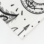 白黒バタフライボーホエレメンツモノグラム フリースブランケット (角)