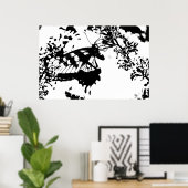 白黒バタフライポスター ポスター (ホームオフィス)