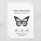 白黒バタフライモダンシンプル結婚 招待状 (正面/裏面)