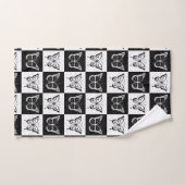 白黒バタフ市松模様にロックプリント バスタオルセット (ハンドタオル)