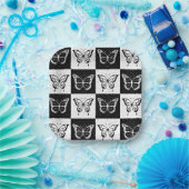 白黒バタフ市松模様にロックプリント ペーパープレート (パーティー)