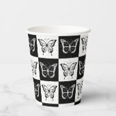 白黒バタフ市松模様にロックプリント 紙コップ (裏面)