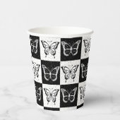 白黒バタフ市松模様にロックプリント 紙コップ (右)