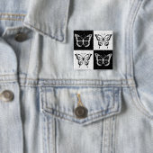 白黒バタフ市松模様にロックプリント 缶バッジ (インサイチュ)