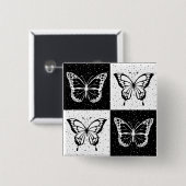 白黒バタフ市松模様にロックプリント 缶バッジ (正面&裏面)