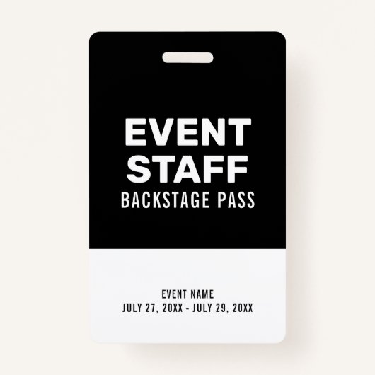 白黒バックステージパスイベントスタッフブラックID バッジ (正面)