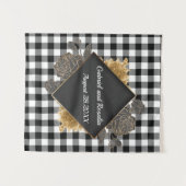 白黒バッファローがバラフレームのテ結婚ープをチェック タペストリー (正面(横))