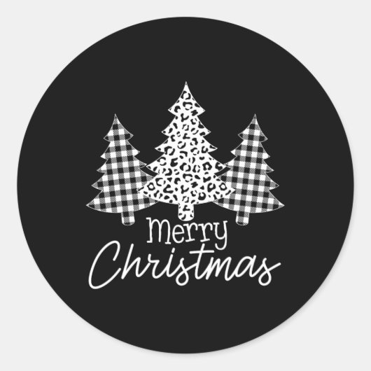 白黒バッファローのプレイドメリークリスマスクリスマス ラウンドシール (正面)