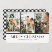 白黒バッファローのプレイド写真クリスマス シーズンカード (正面/裏面)