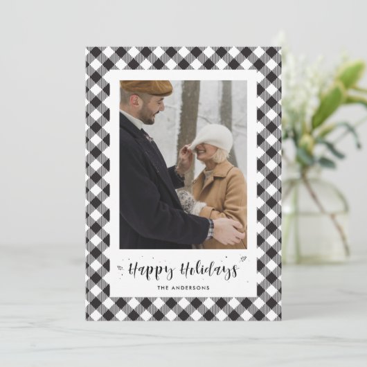 白黒バッファローのプレイド写真ホリデーカード シーズンカード (スタンド正面)