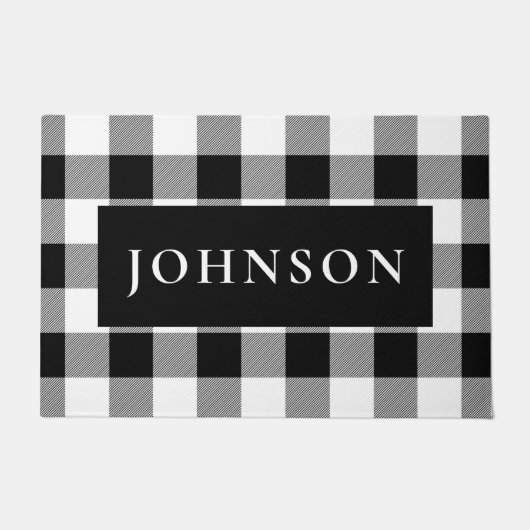 白黒バッファローのプレイド形式 ドアマット (正面)