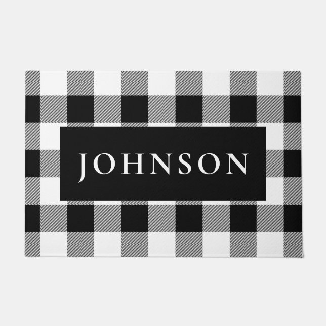 白黒バッファローのプレイド形式 ドアマット (正面)