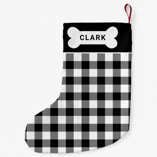 白黒バッファローのプレイド犬の骨モノグラム スモールクリスマスストッキング (裏面)
