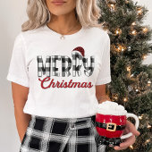 白黒バッファローの格子柄の陽気なクリスマス Tシャツ