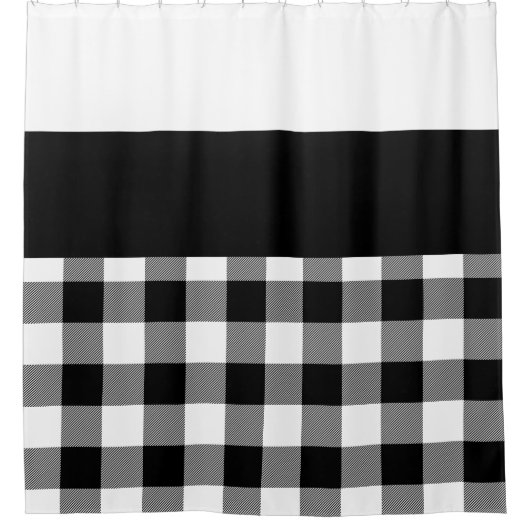 白黒バッファローの格子模様のカラーブロック シャワーカーテン (正面)
