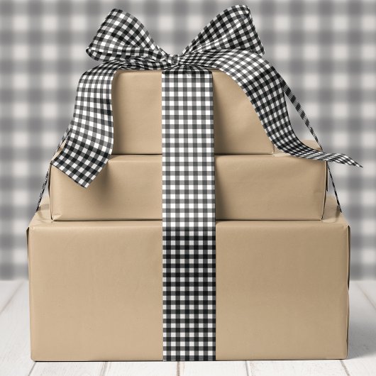 白黒バッファローの格子状クリスマス サテンリボン