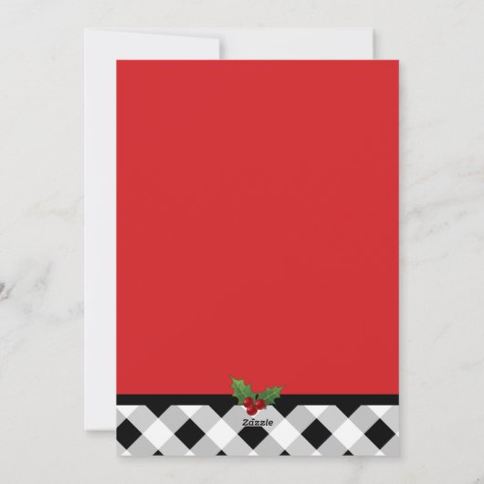 白黒バッファローの格子縞のクリスマスの写真カード シーズンカード (裏面)