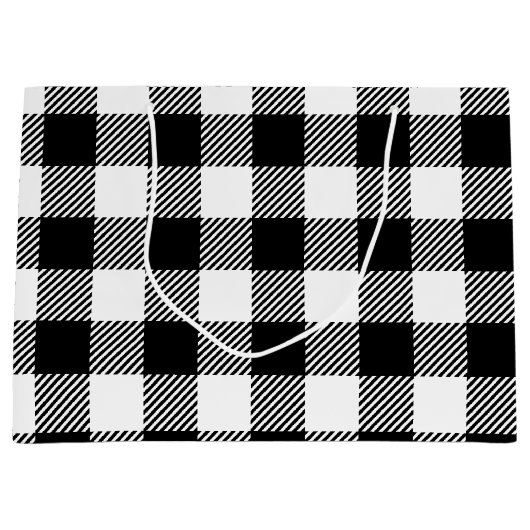 白黒バッファローの格子縞- ラージペーパーバッグ (正面)